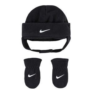 Toddler Nike Swoosh Black Fleece Cap & Mittens Set